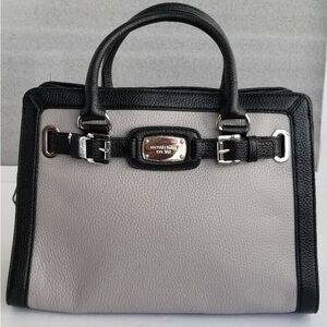 MICHAEL KORS "Hamilton Frame Out" EW Two-Tone Leather Satchel Handbag.